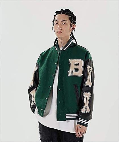 XiuLi Hombres/Caballeros/Chicos Chaqueta de béisbol universitaria Sudadera Chaqueta de Motorista Chaleco (Color : Green, Size : S)