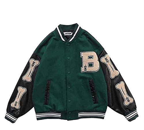 XiuLi Hombres/Caballeros/Chicos Chaqueta de béisbol universitaria Sudadera Chaqueta de Motorista Chaleco (Color : Green, Size : S)
