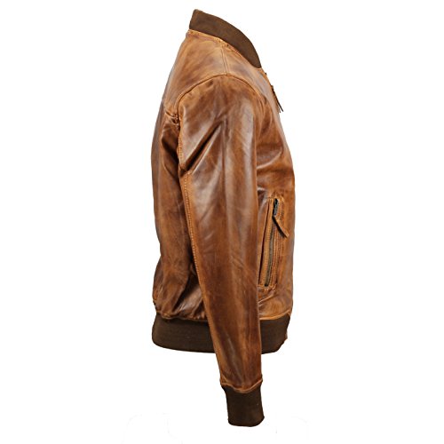 Xposed Chaqueta bomber de piel auténtica suave para hombre, estilo vintage, color negro y marrón, color Marrón, talla 4X-Large