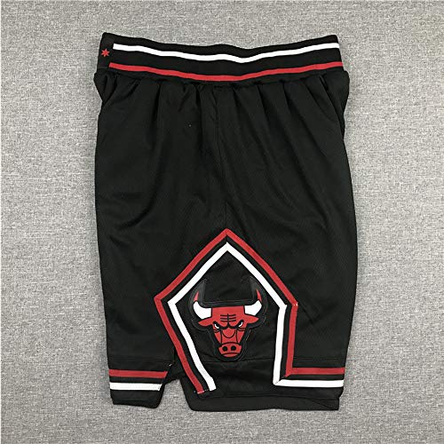 XXMM Hombres Pantalones Cortos De Baloncesto NBA Chicago Bulls Fitness Running Shorts Gym Casual Wear Transporte Shorts,Negro,S
