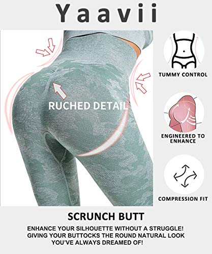 Yaavii - Mallas deportivas de camuflaje para mujer, sin costuras, de compresión, yoga, fitness, con cintura alta, para entrenamiento, gimnasio, jogging Camo Grün S