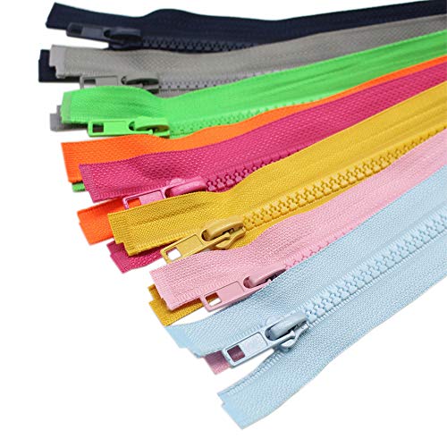 YaHoGa 10 piezas 70 cm separación chaqueta cremalleras para coser abrigo chaqueta cremallera resistente plástico cremalleras Bulk 10 colores mixtos (1 pieza por color)
