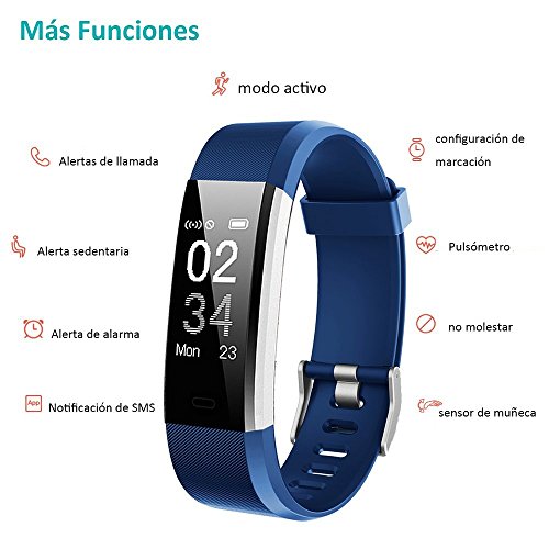 YAMAY Pulsera Actividad con Pulsómetro Mujer Hombre, Monitor de Actividad Deportiva, Ritmo Cardíaco, Impermeable IP67, Reloj Fitness, smartwatch con Podómetro, Color Azul