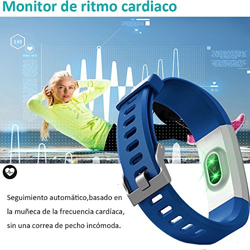 YAMAY Pulsera Actividad con Pulsómetro Mujer Hombre, Monitor de Actividad Deportiva, Ritmo Cardíaco, Impermeable IP67, Reloj Fitness, smartwatch con Podómetro, Color Azul