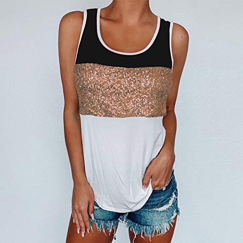 YANFANG Camiseta Suelta Manga Corta,Camiseta Sin Mangas De Lentejuelas con Empalme Color Informal Verano para Mujer,Blusa Hombros Descubiertos Mujer,Camisetas Mujer Corta,Grey, Amarillo, Azul,S-XL