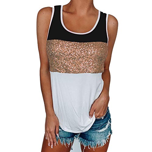 YANFANG Camiseta Suelta Manga Corta,Camiseta Sin Mangas De Lentejuelas con Empalme Color Informal Verano para Mujer,Blusa Hombros Descubiertos Mujer,Camisetas Mujer Corta,Grey, Amarillo, Azul,S-XL