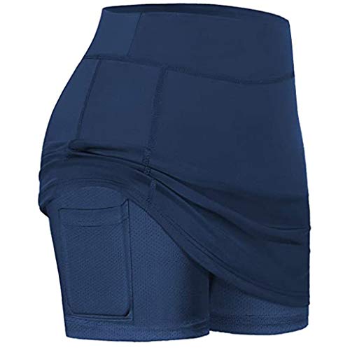 YANFANG Faldas de Tenis para Mujer Pantalones Cortos Interiores de Yoga para Correr Pantalones Deportivos elásticos con Bolsillos de Golf, cullote,de Color sólido