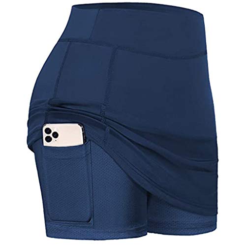 YANFANG Faldas de Tenis para Mujer Pantalones Cortos Interiores de Yoga para Correr Pantalones Deportivos elásticos con Bolsillos de Golf, cullote,de Color sólido