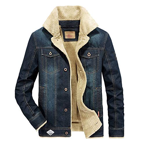 YAOTT Hombre Chaqueta Vaquera con Botones y Cuello Vuelto de Borreguito Sherpa Denim Jacket de Otoño Invierno Cálido Abrigo Azul oscuro M