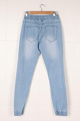 Ybenlover Pantalones vaqueros de cintura alta para mujer, rectos, estrechos, elásticos, largos, con goma elástica azul XL