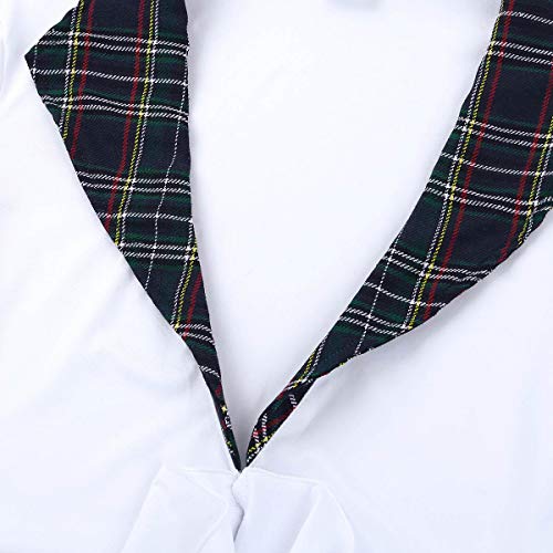 Yeahdor Disfraz de Esuela Japónes para Mujer Costume Cosplay Carnaval Uniforme de Colegiala Conjuntos de Vestido Blusa Falda Patrón de Cuadros Minifalda Escocesa Azul Marino y Blanco M