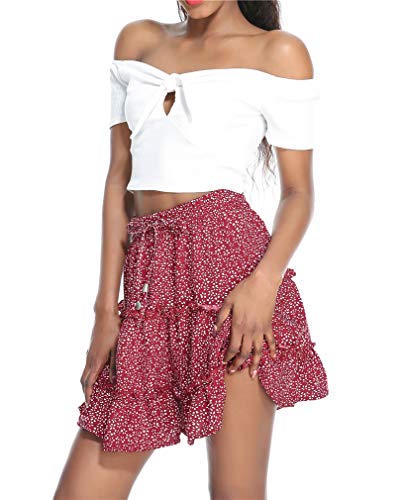 YeeHoo Falda Mujer Mini Corto Elástica Plisada Básica Multifuncional ，Faldas Cortas Volantes Kawaii con Estampado Floral