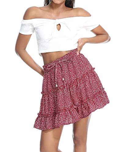 YeeHoo Falda Mujer Mini Corto Elástica Plisada Básica Multifuncional ，Faldas Cortas Volantes Kawaii con Estampado Floral