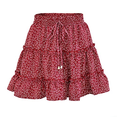 YeeHoo Falda Mujer Mini Corto Elástica Plisada Básica Multifuncional ，Faldas Cortas Volantes Kawaii con Estampado Floral