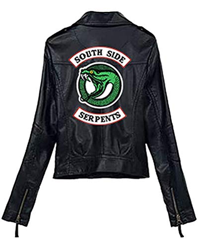 Yesgirl Moda Riverdale PU Chaquetas De Cuero Mujeres Southside Serpents Moto Biker Abrigo Cosplay Casual M Negro Large