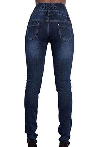 Yidarton Mujer Casual Retro Vaqueros Skinny Elástico Jeans Cintura Alta Denim Pantalones con Botones Slim Push Up Jeans (Azul Oscuro, M)