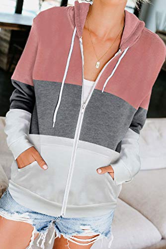 YIKEYO - Sudaderas Mujer con Capucha y Cremallera y Bolsillo - Tumblr Chaqueta Manga Larga Casual Sweatshirt Hoodie (Rosa, XL)