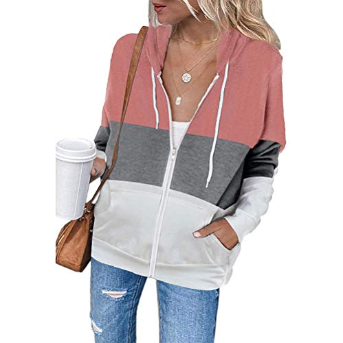 YIKEYO - Sudaderas Mujer con Capucha y Cremallera y Bolsillo - Tumblr Chaqueta Manga Larga Casual Sweatshirt Hoodie (Rosa, XL)