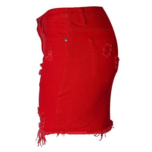 YiLianDaD Cintura Alta Slim Fit del Vaquero De Las Mujeres Verano Sexy Faldas Rojo 40