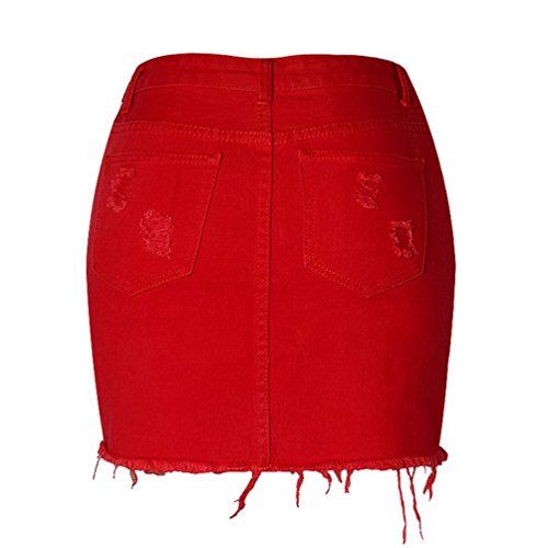 YiLianDaD Cintura Alta Slim Fit del Vaquero De Las Mujeres Verano Sexy Faldas Rojo 42