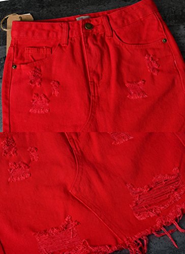 YiLianDaD Cintura Alta Slim Fit del Vaquero De Las Mujeres Verano Sexy Faldas Rojo 42