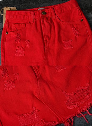 YiLianDaD Cintura Alta Slim Fit del Vaquero De Las Mujeres Verano Sexy Faldas Rojo 42