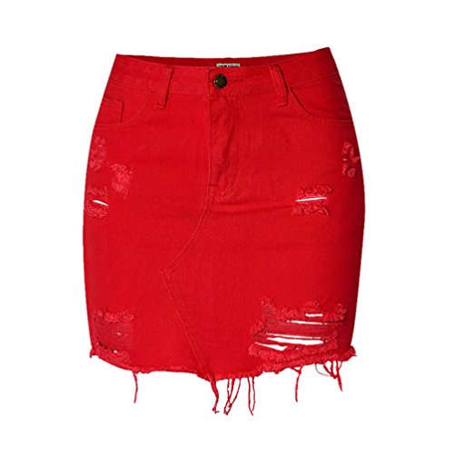 YiLianDaD Cintura Alta Slim Fit del Vaquero De Las Mujeres Verano Sexy Faldas Rojo 42