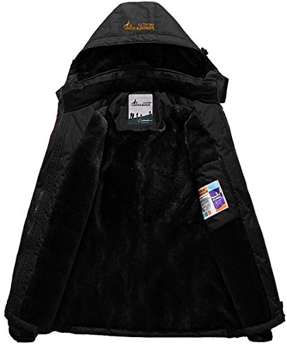 YIRUIYA Parka Chaqueta Impermeable de Invierno Hombre Outdoor Abrigo Calentito de Nieve Capucha Cálido Negro XL