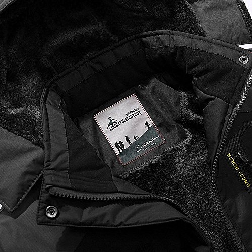 YIRUIYA Parka Chaqueta Impermeable de Invierno Hombre Outdoor Abrigo Calentito de Nieve Capucha Cálido Negro XL