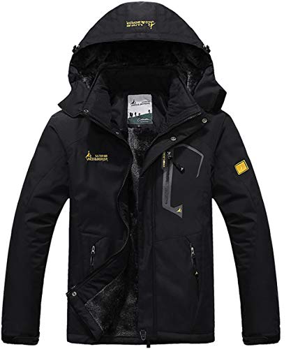 YIRUIYA Parka Chaqueta Impermeable de Invierno Hombre Outdoor Abrigo Calentito de Nieve Capucha Cálido Negro XL