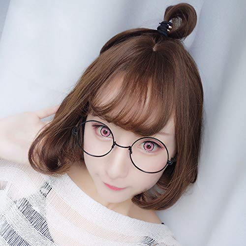 Yjdr Cabello Corto Aire Bangs Bobo Corto sintético Cabeza Diario de Harajuku de Las Mujeres Puede ser Atado Bola Lechuga Romana 32cm Brown