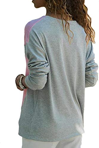 YOINS Camiseta de Manga Larga para Mujer Camisa Cuello V Blusa Sexy Moda Top Otoño Invierno Rosa-02 S
