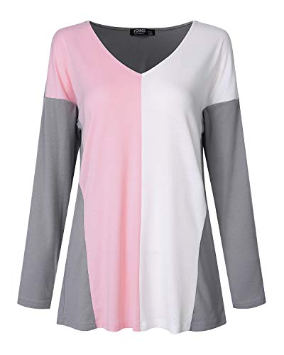YOINS Camiseta de Manga Larga para Mujer Camisa Cuello V Blusa Sexy Moda Top Otoño Invierno Rosa-02 S