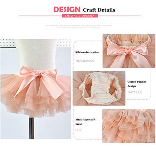 YONKINY Tulle Ballet Tutu Corta para Niñas+Venda Falda Capas Tul De Volantes Princesa para Danza Fiesta Boda Cumpleaños Fotografía (Pesca Roja, Tallas S para 0 a 6 Meses)