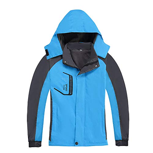 YOUCAI Hombre/Mujer Color Fluorescente Chaquetas Softshell de esquí Parka Invierno Nieve con vellón térmico Interior Deportes al Aire Libre Abrigo de montaña con Capucha Light Azul XL