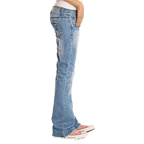 YOUCAI Mujer Pantalones de Talle Bajo Bootcut Vaqueros Retro Flared Jeans Slim Fit Holgados Pantalones Largos Pantalones de Mezclilla,Azul 2,S