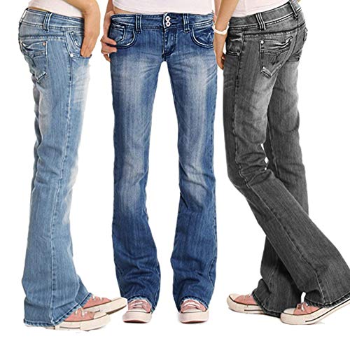YOUCAI Mujer Pantalones de Talle Bajo Bootcut Vaqueros Retro Flared Jeans Slim Fit Holgados Pantalones Largos Pantalones de Mezclilla,Azul 2,S