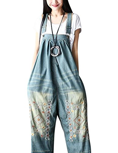 Youlee Mujer Pantalones de Pierna Ancha Peto de Mezclilla Monos Pantalones Monos Style 1 Blue