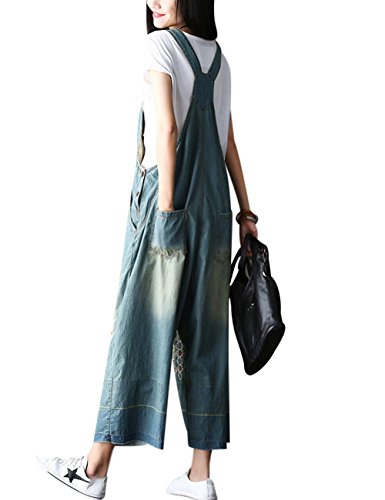 Youlee Mujer Pantalones de Pierna Ancha Peto de Mezclilla Monos Pantalones Monos Style 1 Blue