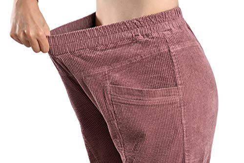 Youlee Mujeres Cintura Alta Pantalones Rectos Pantalones de Pana con Bolsillos Purple S