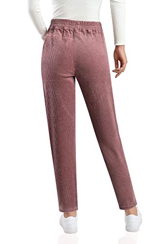 Youlee Mujeres Cintura Alta Pantalones Rectos Pantalones de Pana con Bolsillos Purple S