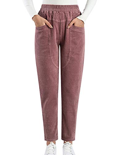 Youlee Mujeres Cintura Alta Pantalones Rectos Pantalones de Pana con Bolsillos Purple S