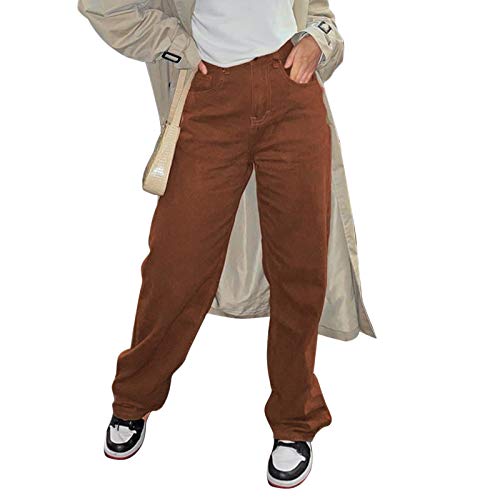 Young Forever Pantalones vaqueros vintage para mujer con cintura alta Y2k Harajuku estilo casual Slim Vintage A-castaño S