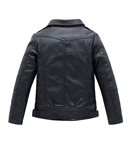 YoungSoul Chaqueta Biker Niño - Cazadora Motera Efecto Piel Niña - Abrigos Imitacion Cuero con Cremallera Primavera Otoño Negro 11-12 años/Tamaño 150