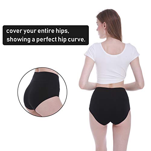 YouShow Bragas Mujer Braguitas Algodón Cintura Alta Pack de 5 Cómodo Faja Reductora Ajustan(Negro,L)