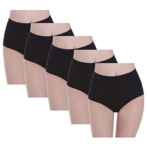 YouShow Bragas Mujer Braguitas Algodón Cintura Alta Pack de 5 Cómodo Faja Reductora Ajustan(Negro,L)