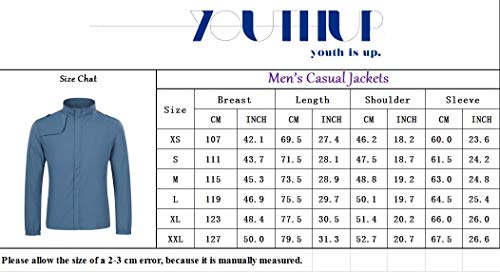 YOUTHUP Chaquetas para hombre, con cuello alto, casual, ligera, con cremallera completa, color negro, XL