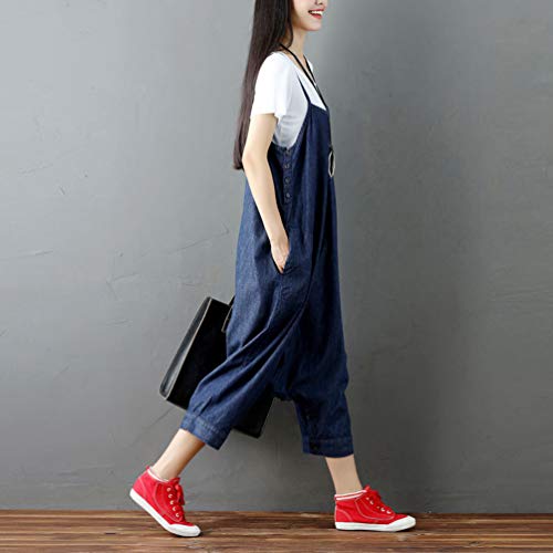 Yuandian Mujer Monos Tejanos Petos De Pantalon Denim Vaquero Casual Baggy Pierna Ancha Mono Jeans Ancho Señora Boyfriend Mono Pantalon 12# Azul