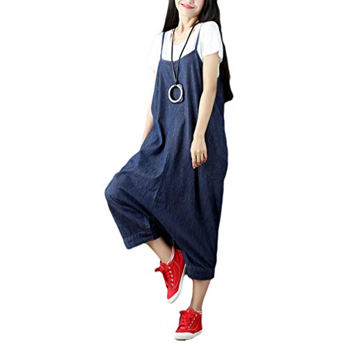 Yuandian Mujer Monos Tejanos Petos De Pantalon Denim Vaquero Casual Baggy Pierna Ancha Mono Jeans Ancho Señora Boyfriend Mono Pantalon 12# Azul