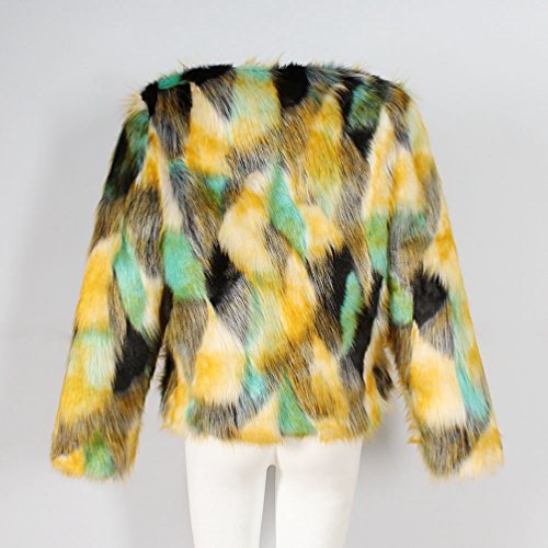 YuanDian Mujer Otoño E Invierno Ocio Vistoso Color De Degradado Corto Pelo Sintetico Cazadora Suave Cálido Elegante Piel Imitacion Sintetico Chaquetas Abrigo Amarillo+Verde 3XL